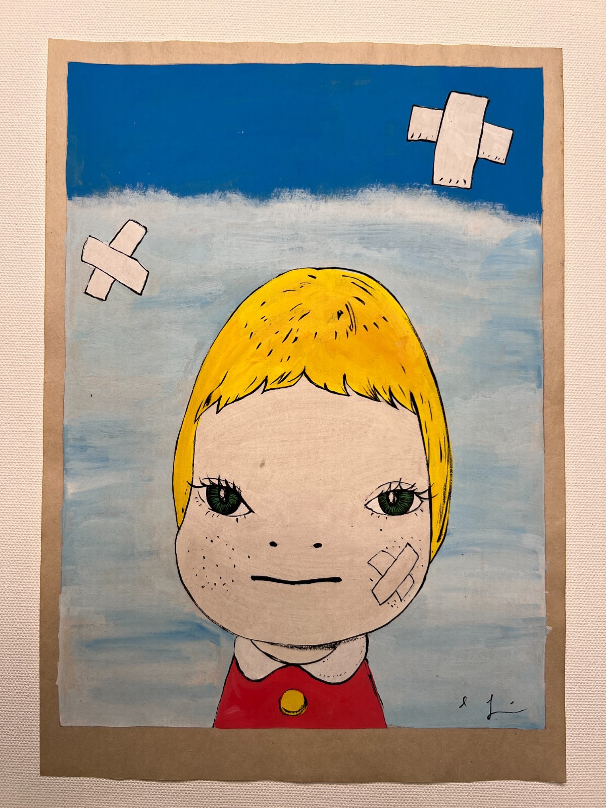 Yoshitomo Nara Drawing on paper (Handmade) signed and stamped mixed media.