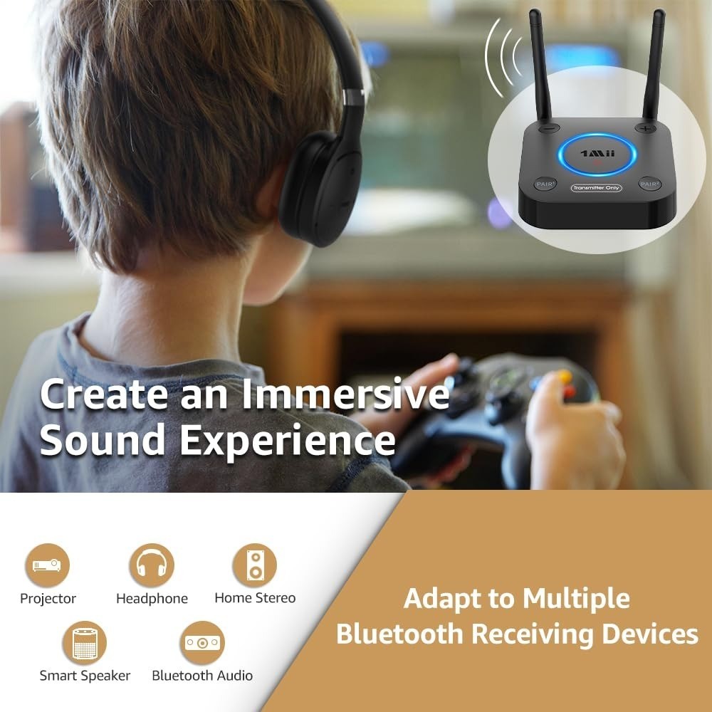 1Mii Bluetooth 5.3 Transmitter for TV - Wireless Audio Adapter