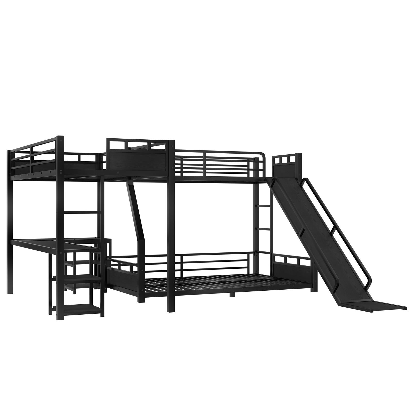 L-Shaped Metal Triple Bunk Bed Twin over Full Bunk Bed with Twin Size Loft Bed
