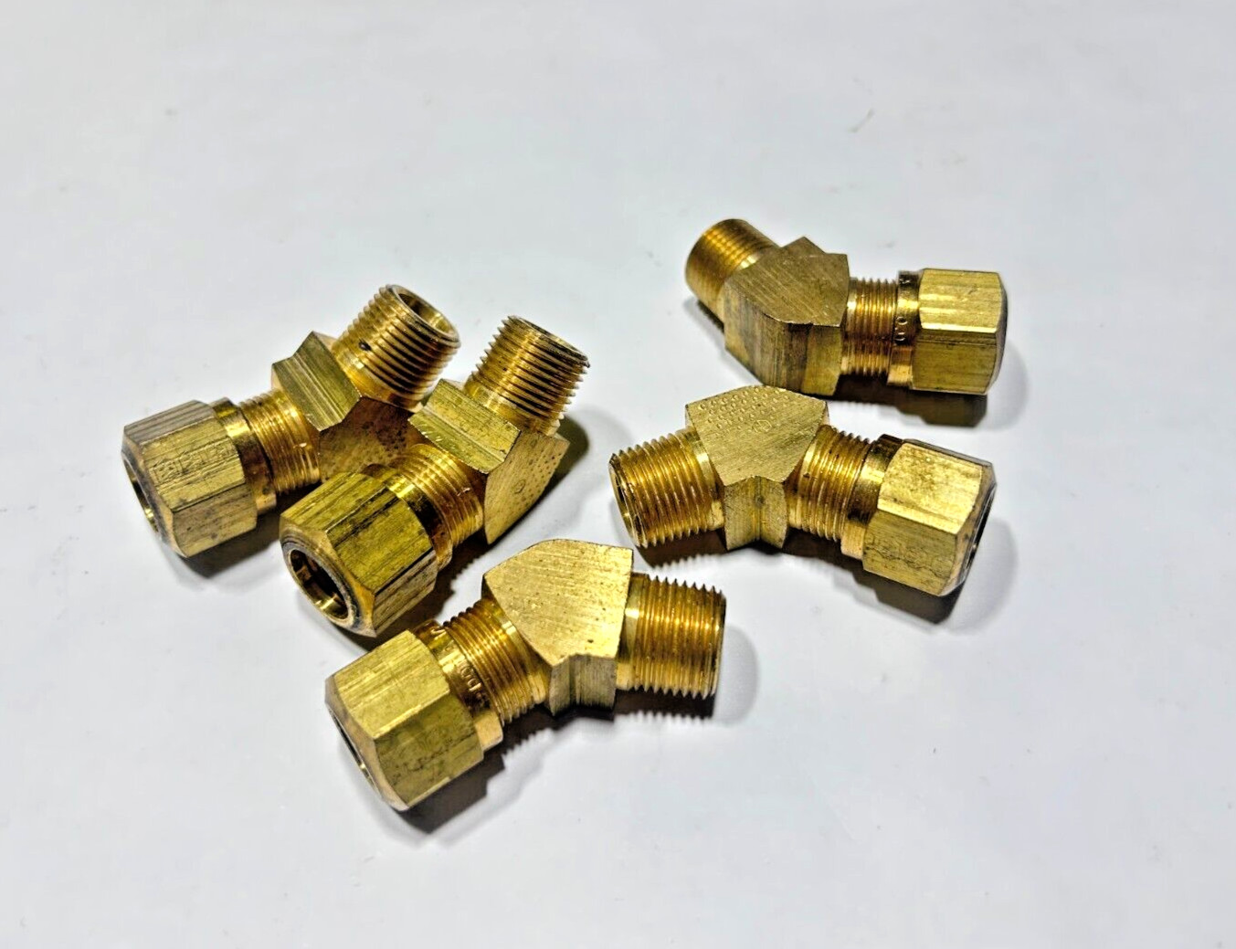 (5) 1480x8 WEATHERHEAD Brass 1/2" Tube x 3/8" MPT 45 DEG Male Elbow Air Brake