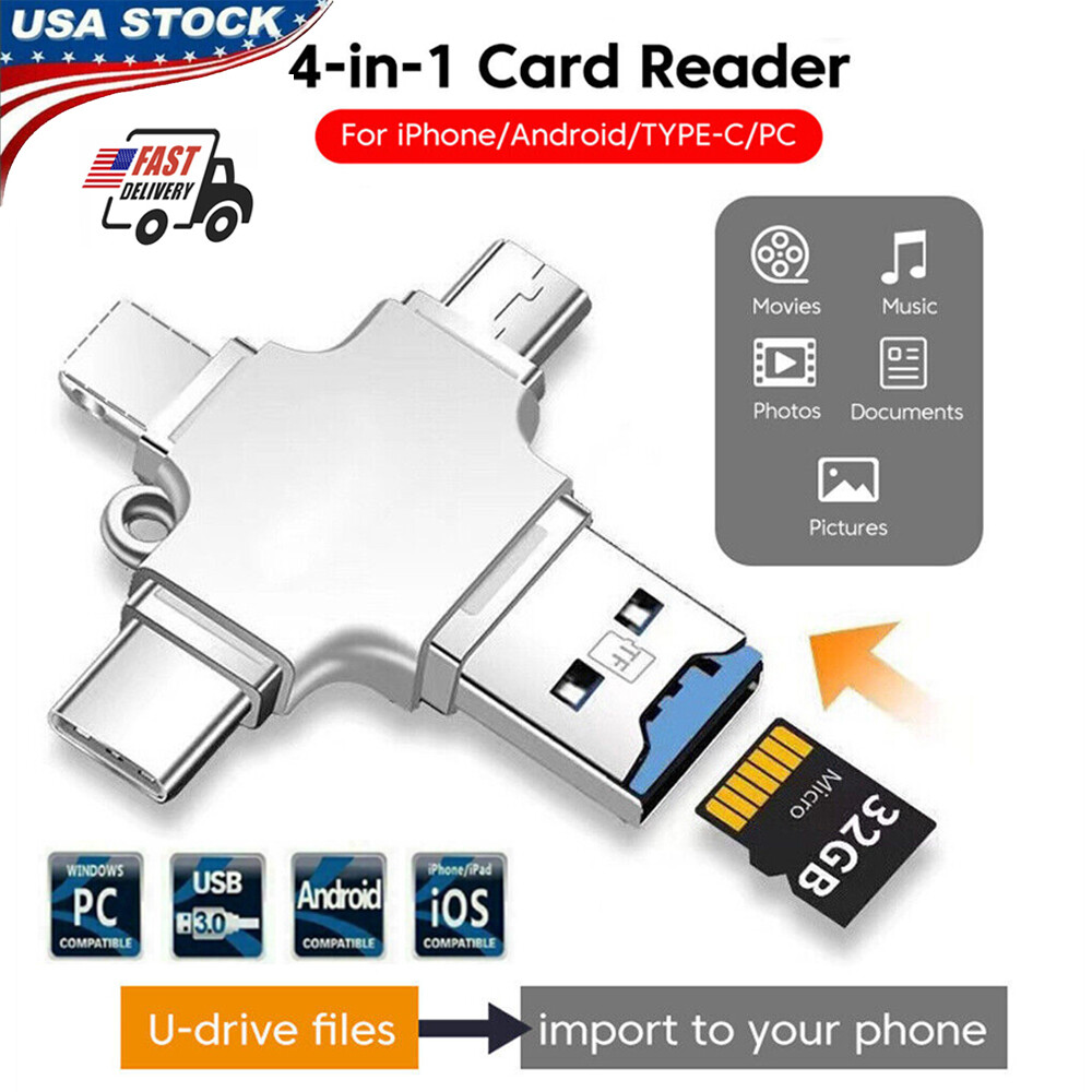 4 in1 Flash Drive USB TF Memory Card Reader Adapter For Samsung iPhone Android🔥