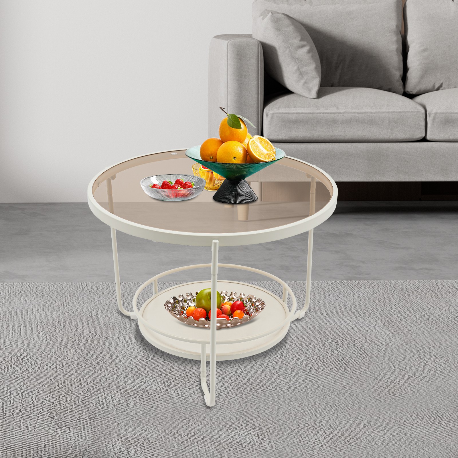Modern Round 2-Tier Side Table, Coffee Table,tea table for balcony, study room