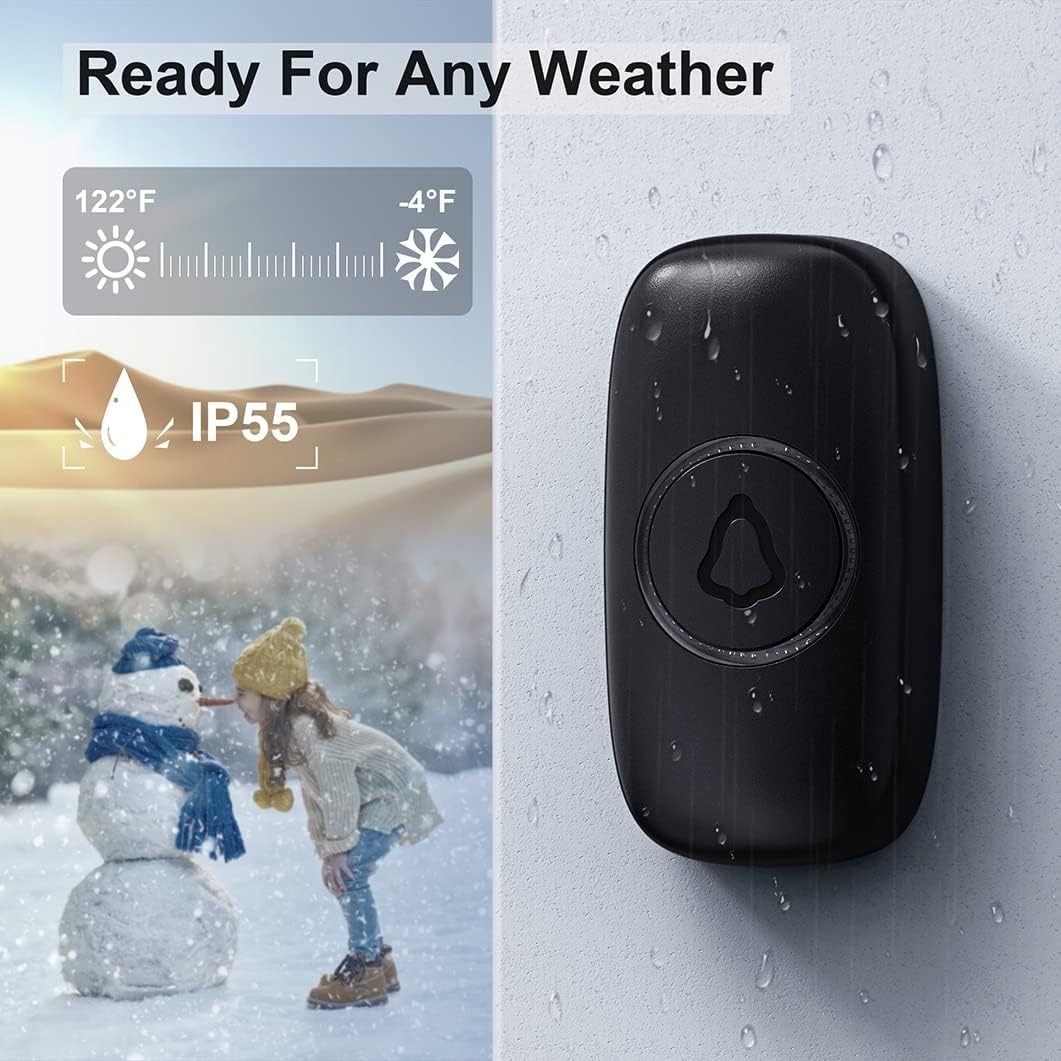 Wireless Doorbell with 2 Receivers 2 Push Buttons, Easy installation, Adjusta...