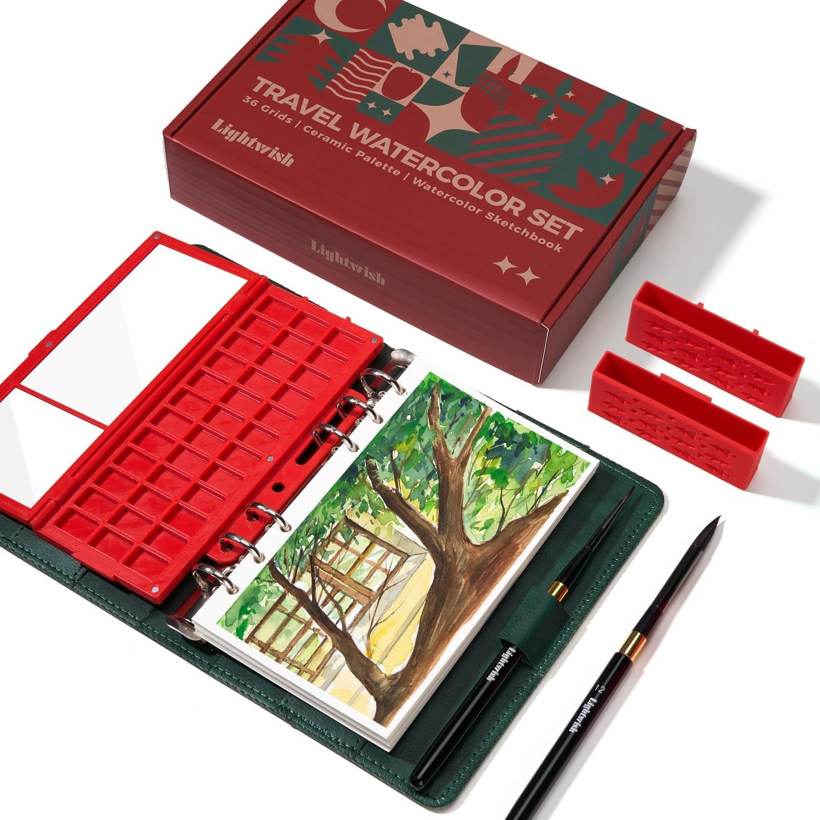 Portable Watercolour Sketchbook Set 100% Cotton Hot Press Paper 17x10cm 36 Well