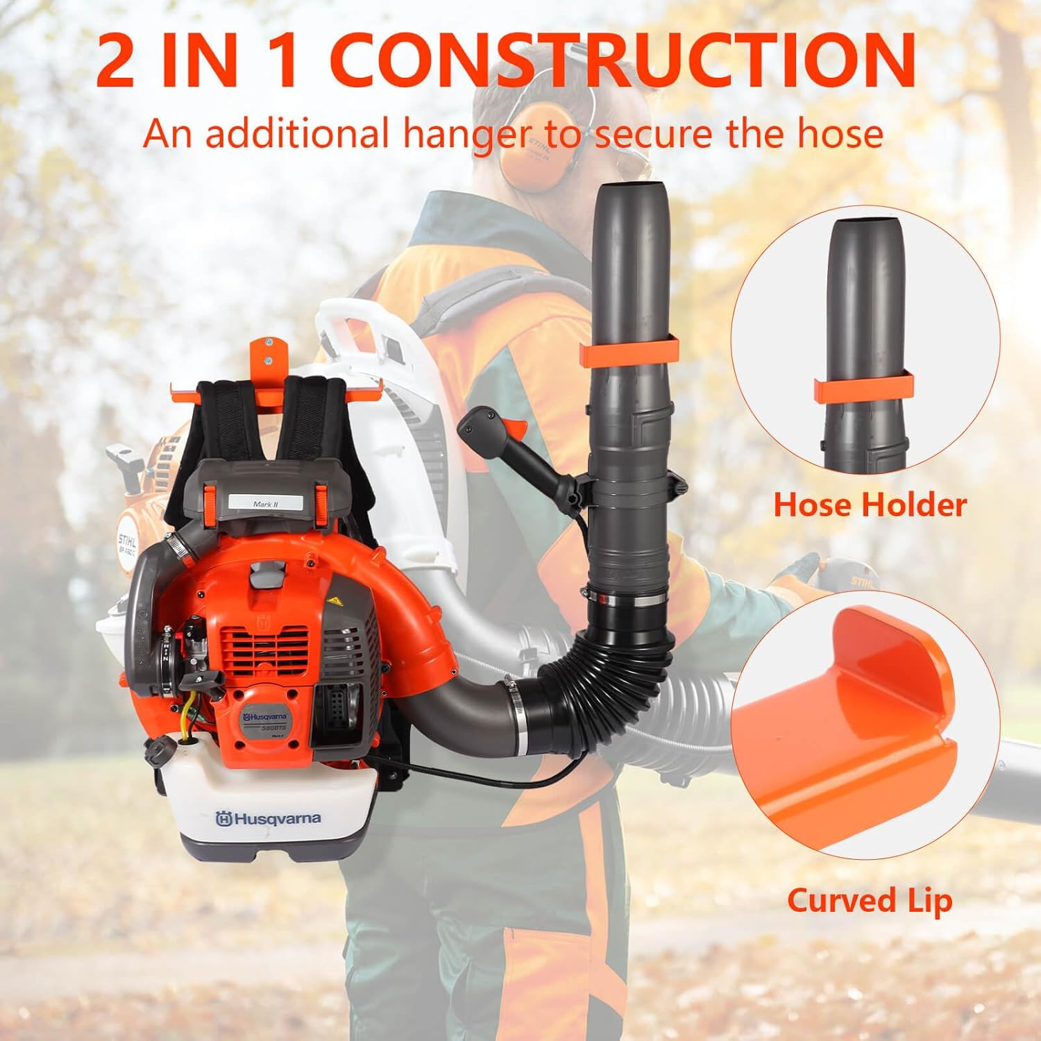 Heavy-Duty Backpack Blower Rack with Hose Holder and Dual-Sided Hooks