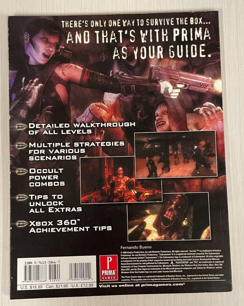 Clive Barker's Jericho Prima Strategy Guide Horror Rare