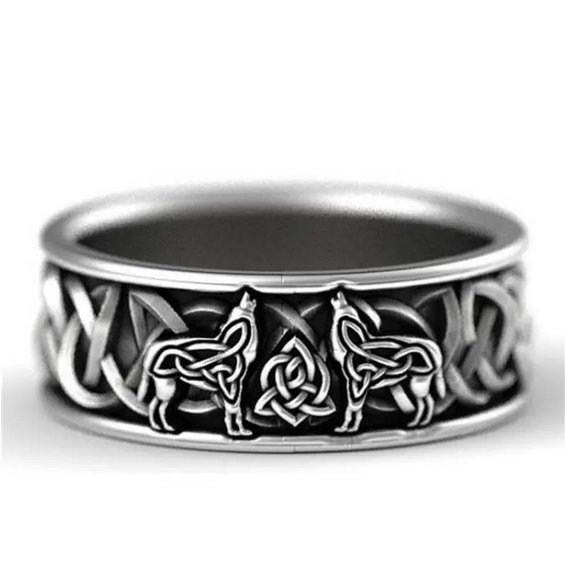 Celtic Knot Wolves Stainless Ring Band Trinity Knot Viking Wolf Jewelry
