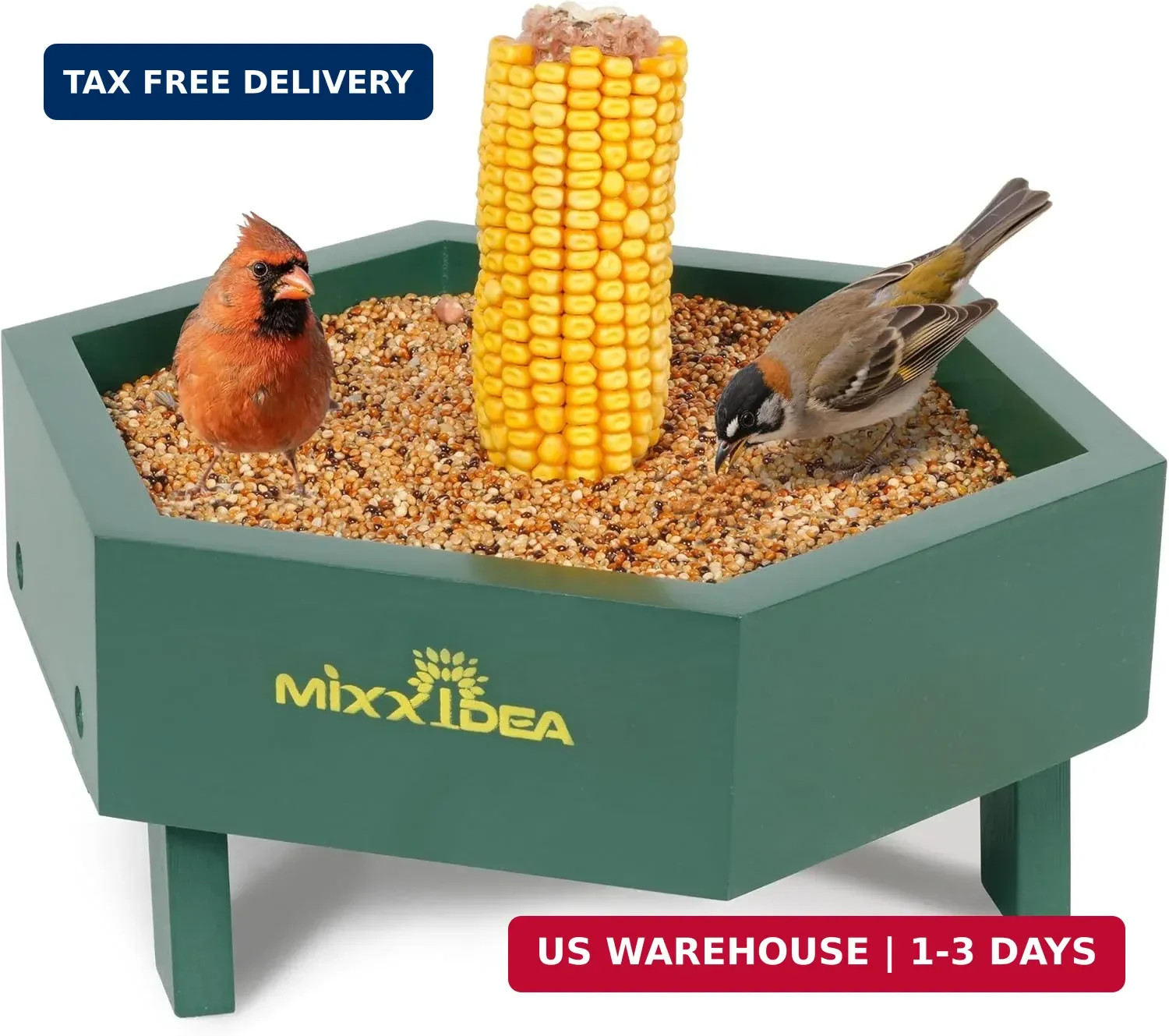 Ground Bird Feeder for Outdoors, Wooden Mesh Seed Tray for Bird Feeders