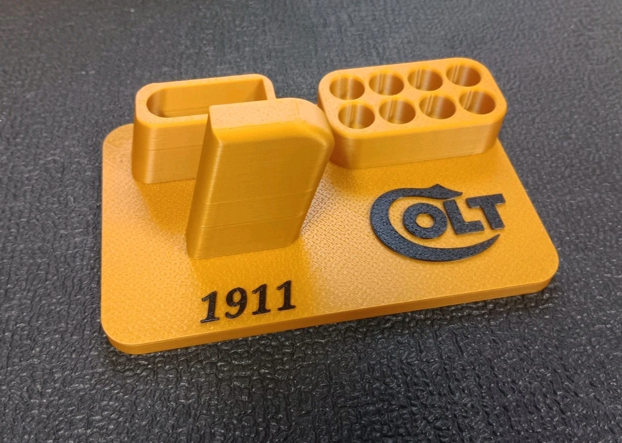 Colt 1911 Pistol Display Stand w/ Mag Holder - Gold & Black