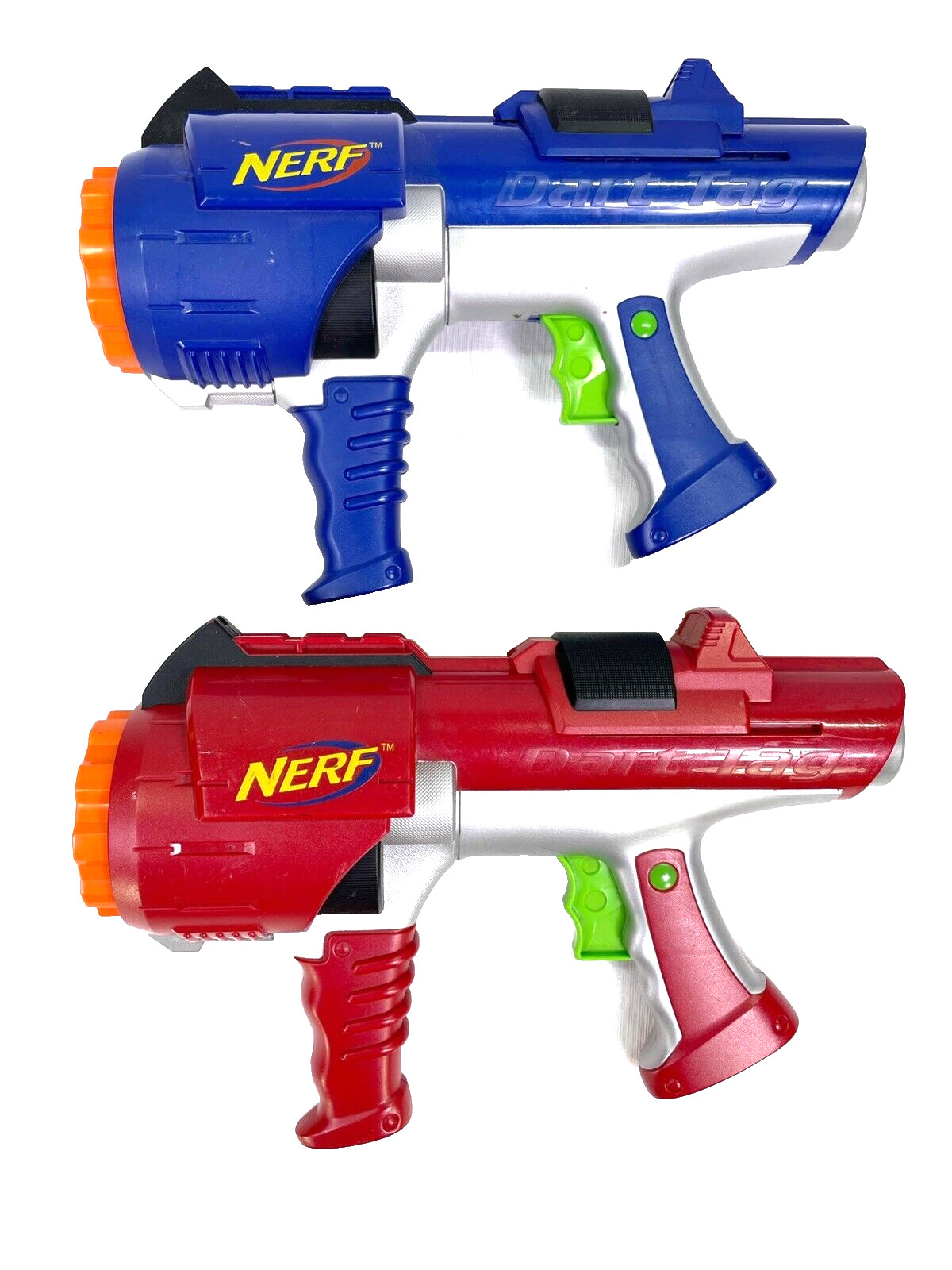 NERF Dart Tag Hyperfire Lot of 2 Barrel Guns 10 Dart Blasters Blue Red (B) VGUC