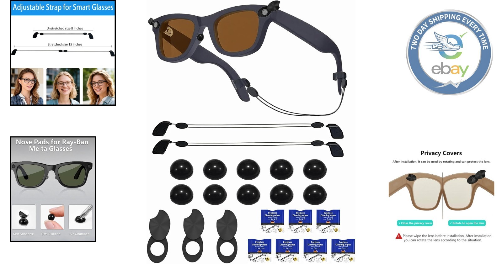 Smart Glasses Accessory Bundle: Privacy, Comfort, and Cleaning Solutions