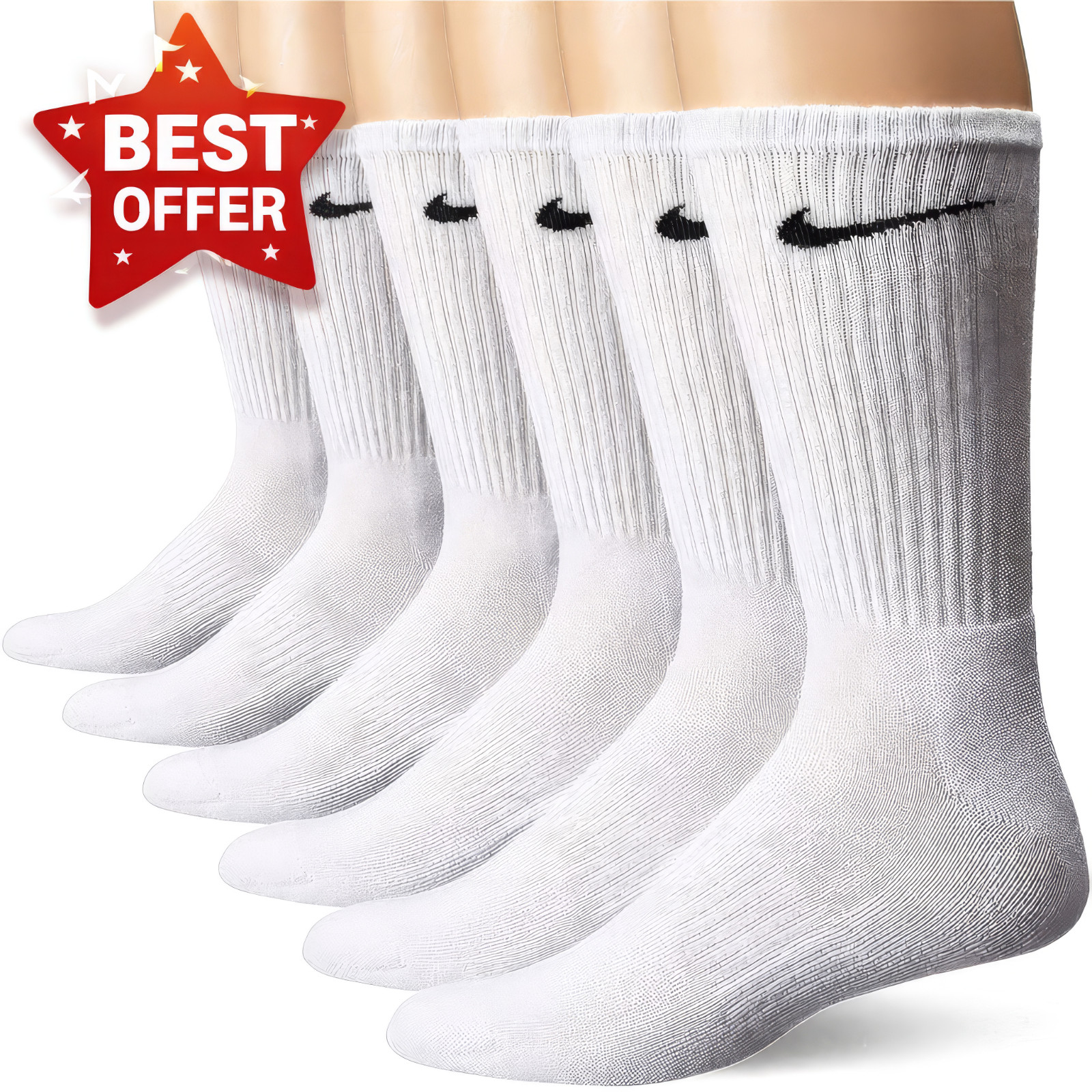 OUTLET! Nike Everyday Dri-FIT Crew Socks 3 Pair White Cushioned Unisex