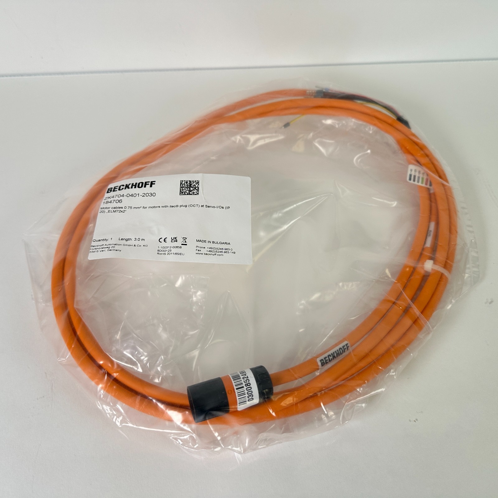 (NEW) Beckhoff ZK4704-0401-2030 184706 Servo Motor Cables 3.0m