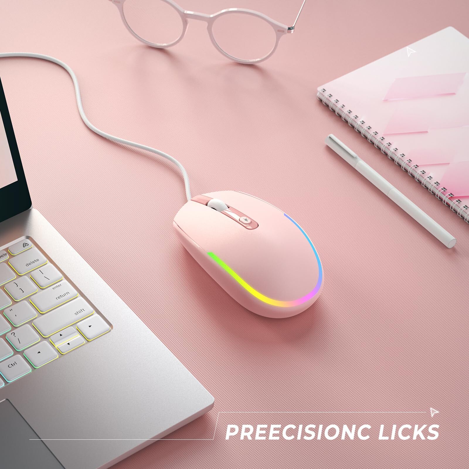Wired Mouse - USB Computer Mouse Wired with RGB Backlit Optical LED Mouse wit...