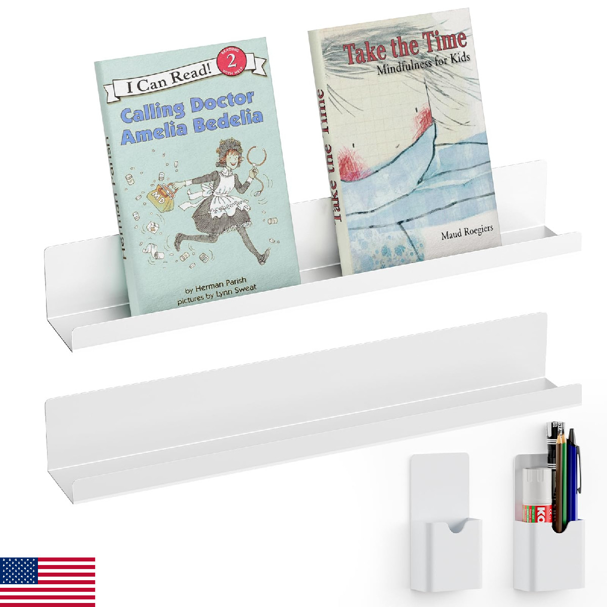 DTUQYX Metal Magnetic Book Shelf: Book Display Shelf 2-Pack Strong Adsorption wi