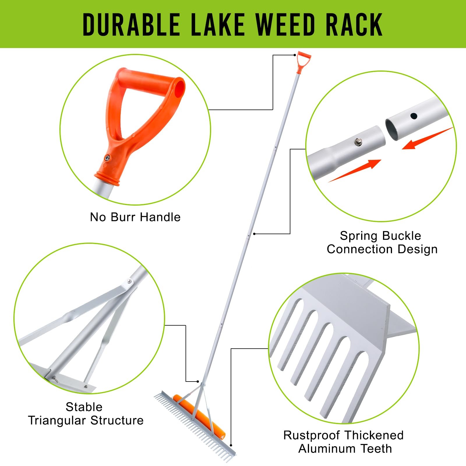 Fumingpal Floating Weed Lake Rake, 36 Inch Widths Pond Rake Aquatic Silver