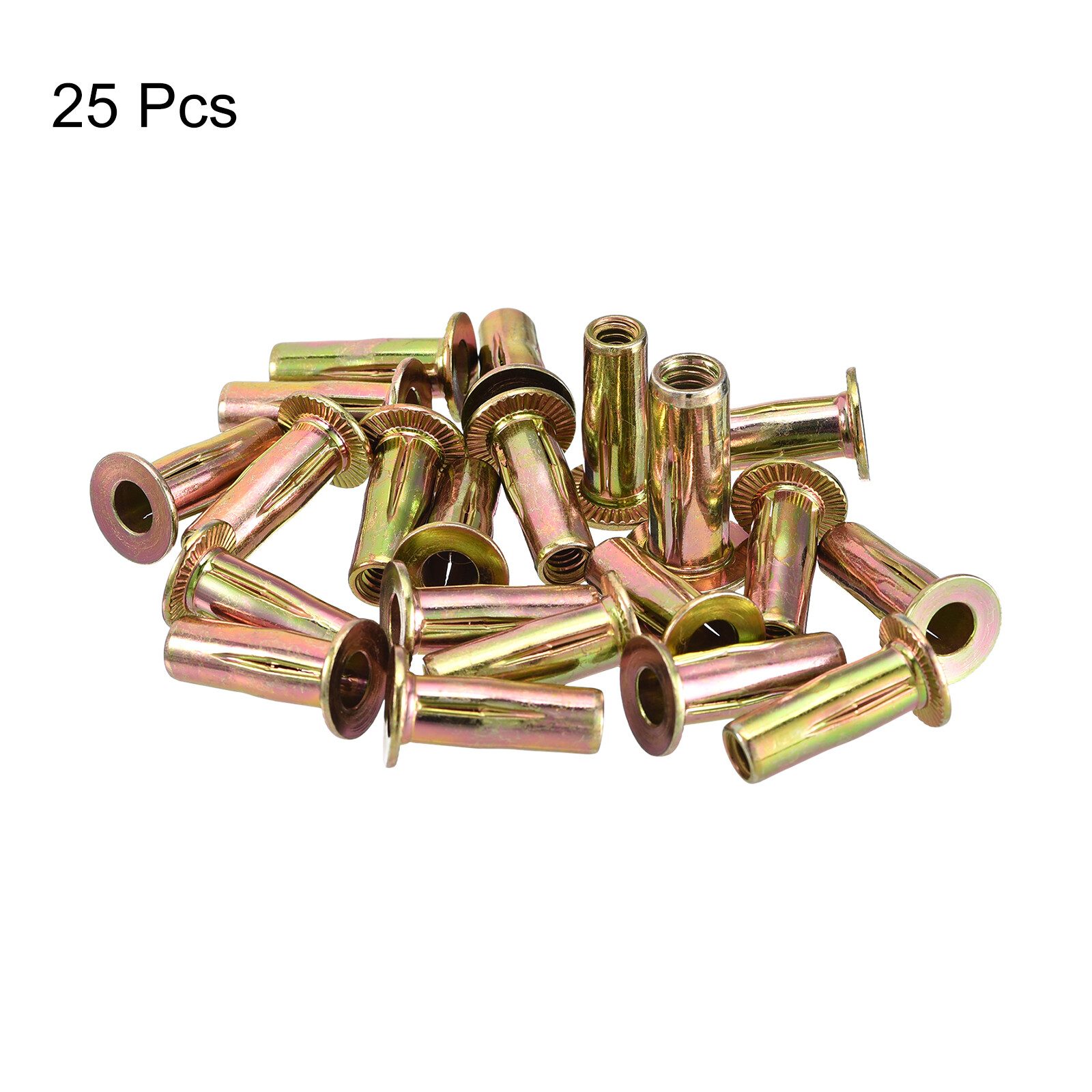 25pcs 1/4-20 Multi-Grip Rivet Nuts Pre-Bulbed Shank Insert Nut Gold Zinc
