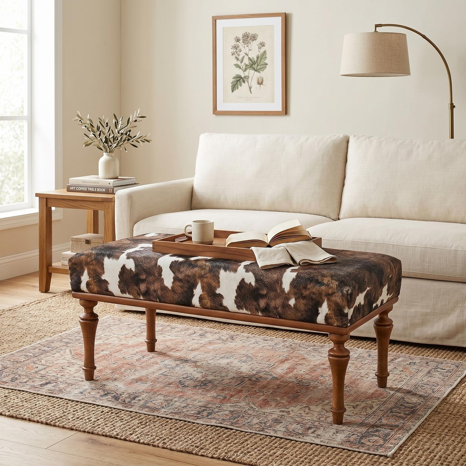 Cowhide Bench Handmade Ottoman Footstool Vanity Coffee Blanket Furry