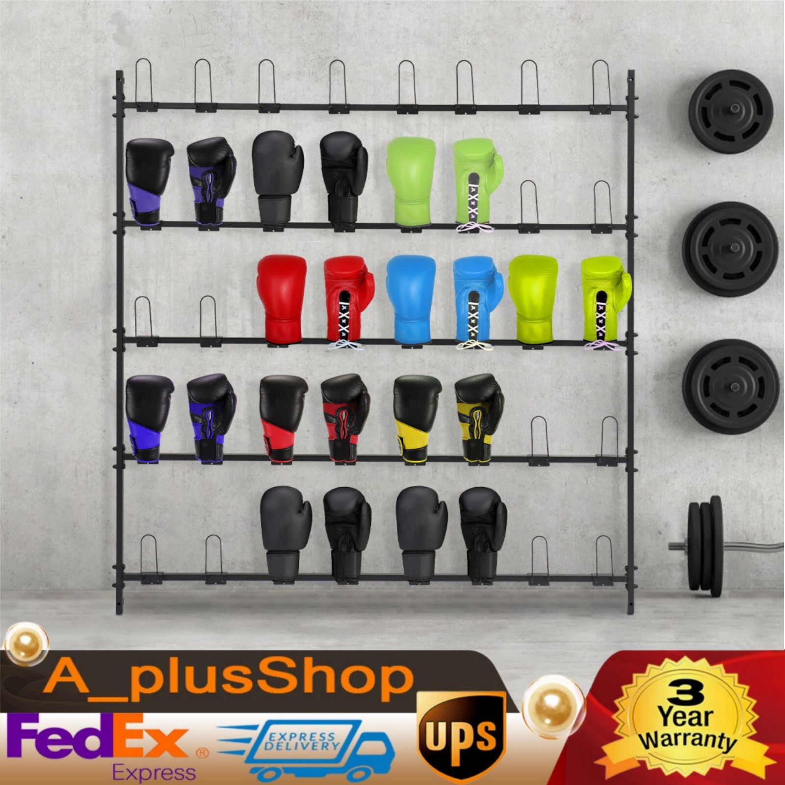 5 Tiers Boxing Glove Storage Rack Wall Mount Dryer Holds 20 Pairs, Boxing Glove