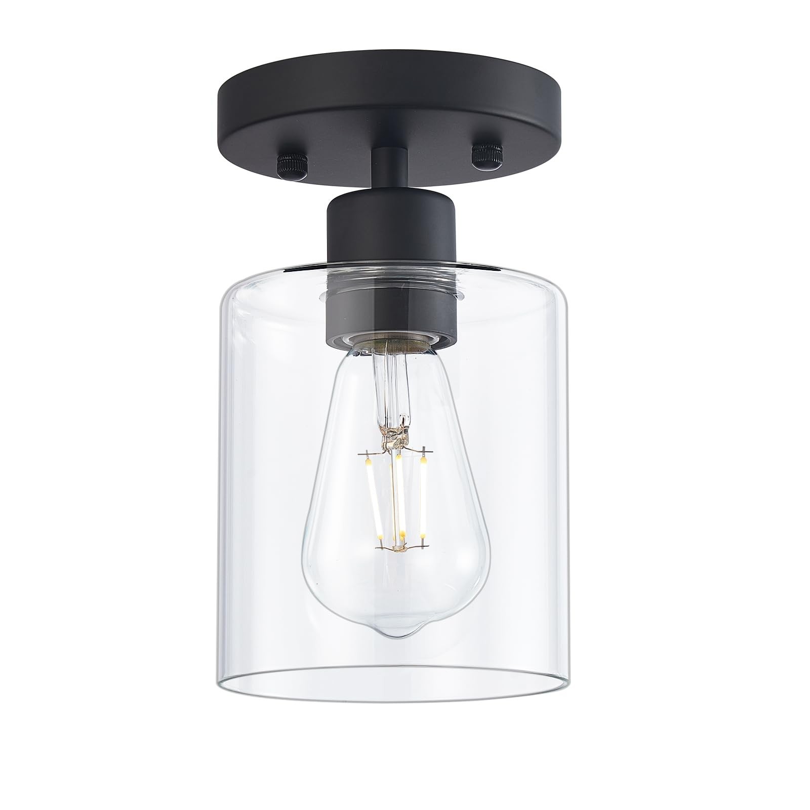 Black Semi Flush Mount Ceiling Light, 1-Light Ceiling Light Fixtures, Farmhou...