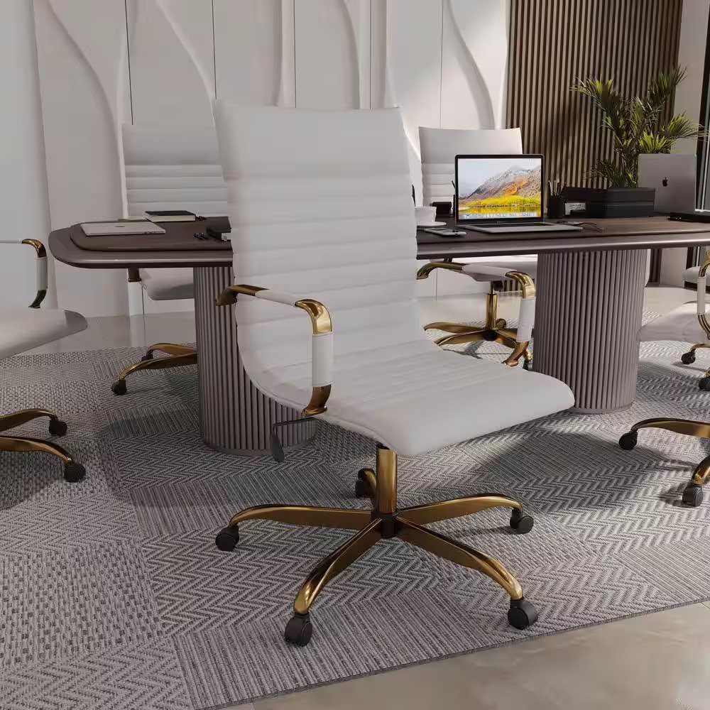 Harris High-Back Leather Office Chair Gold Frame Adjustable Height, Swivel, Tilt