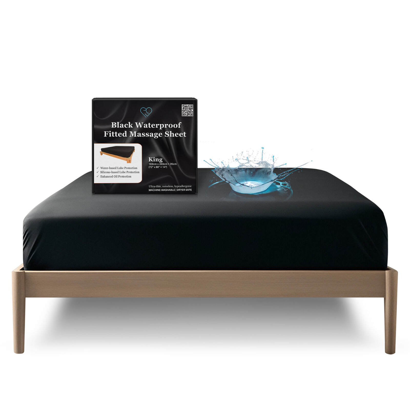 Black Waterproof Fitted Sheet KING Mattress Protector Couple Nuru Massage
