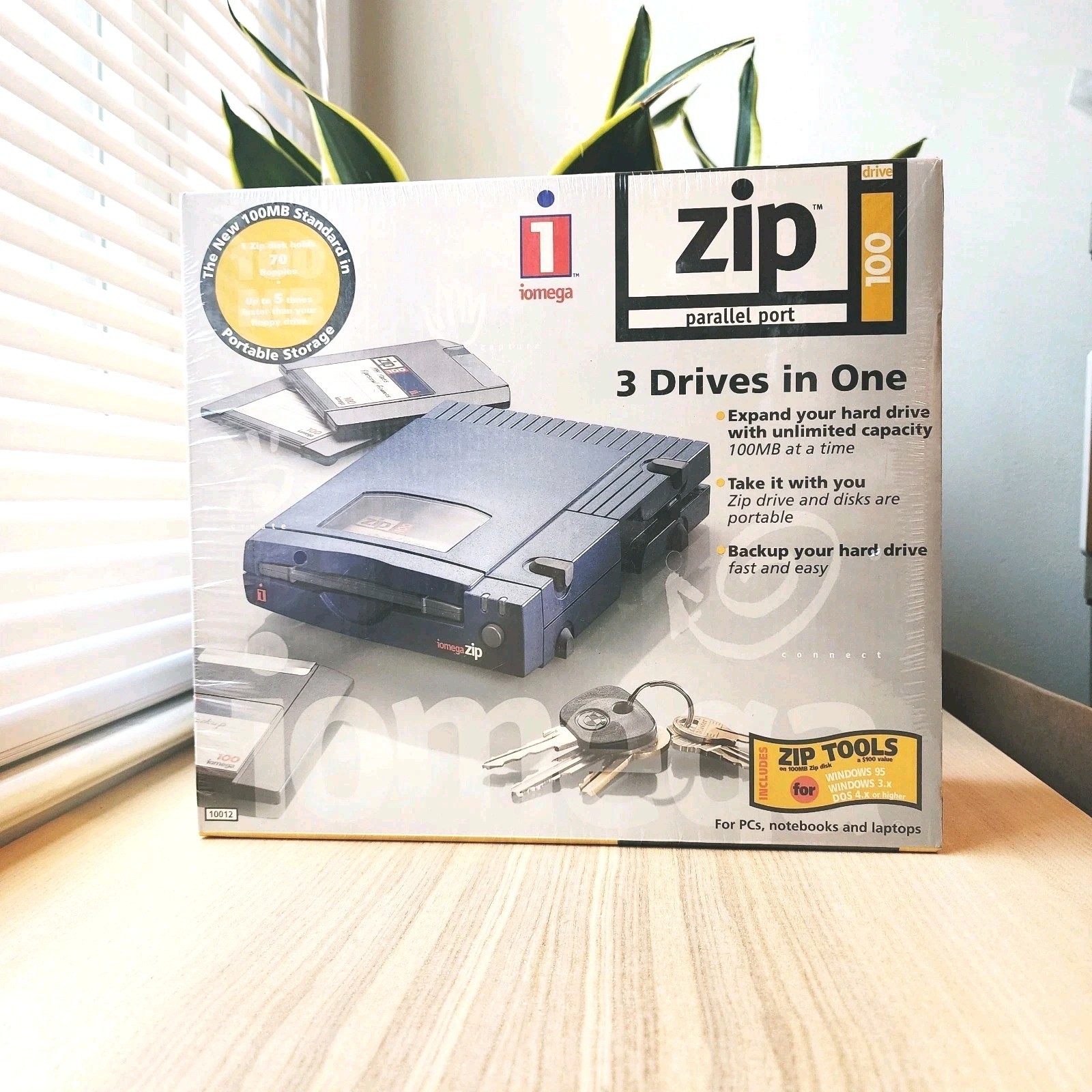 iomega Zip 100 NEW Parallel Port External Drive Sealed 3 Drives in One 10012