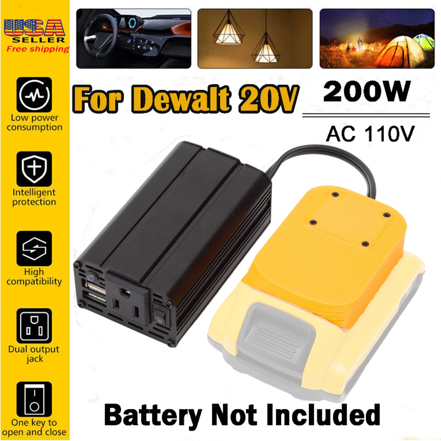Outdoor Power Inverter For Dewalt 18V 20V Li-ion Battery Dual USB To AC 110V New