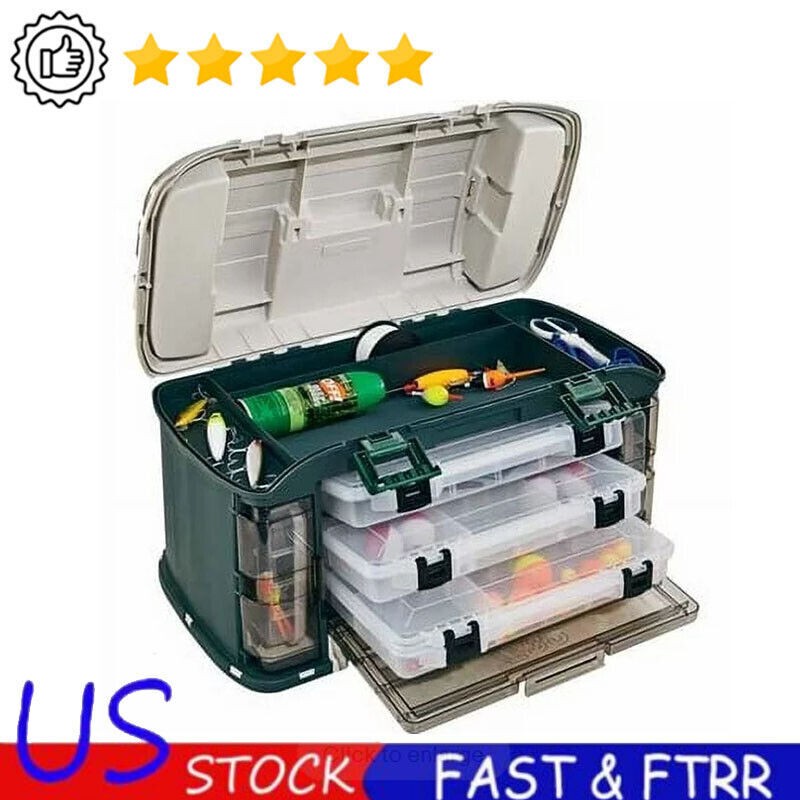 Outdoor Sports Angled Fishing Tackle Box Storage System w/No-Skid Rubber Feet US