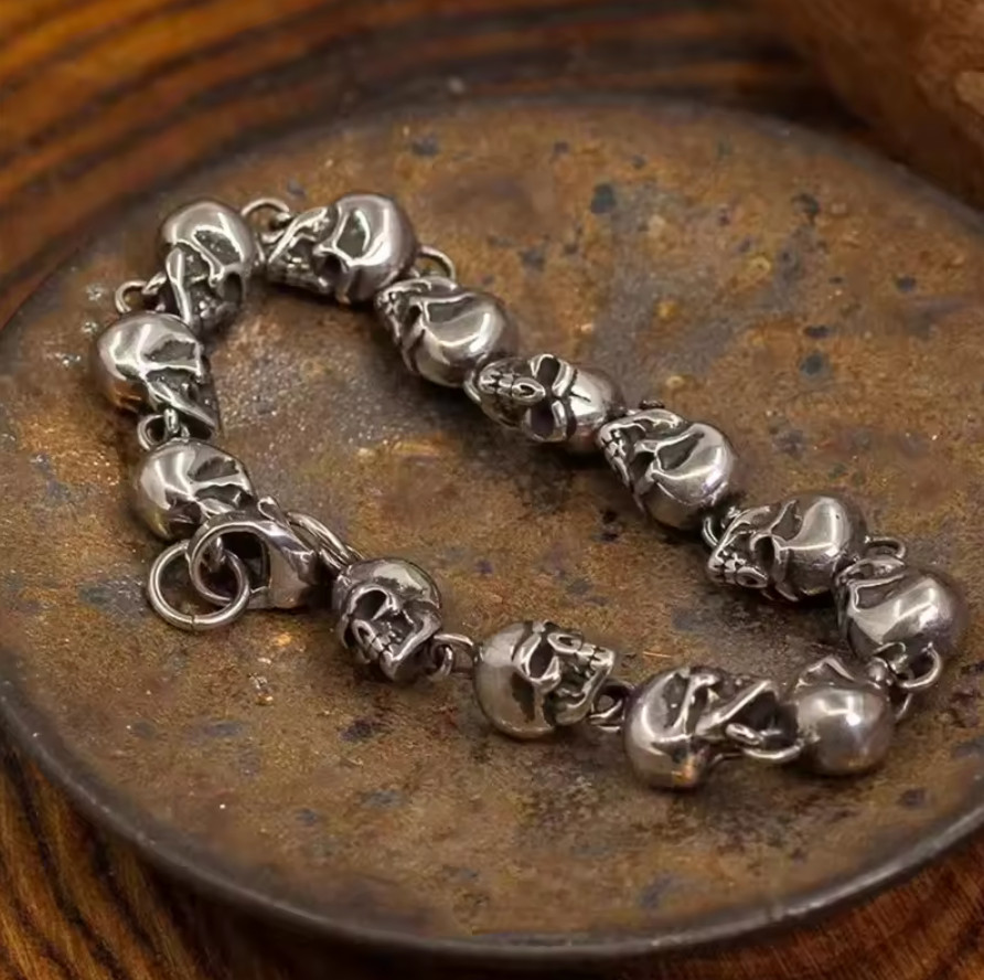 Aztec Skull Bracelet, Mictlantecuhtli, Tompanzli, Death, Gothic 8.5" Mexican (#8
