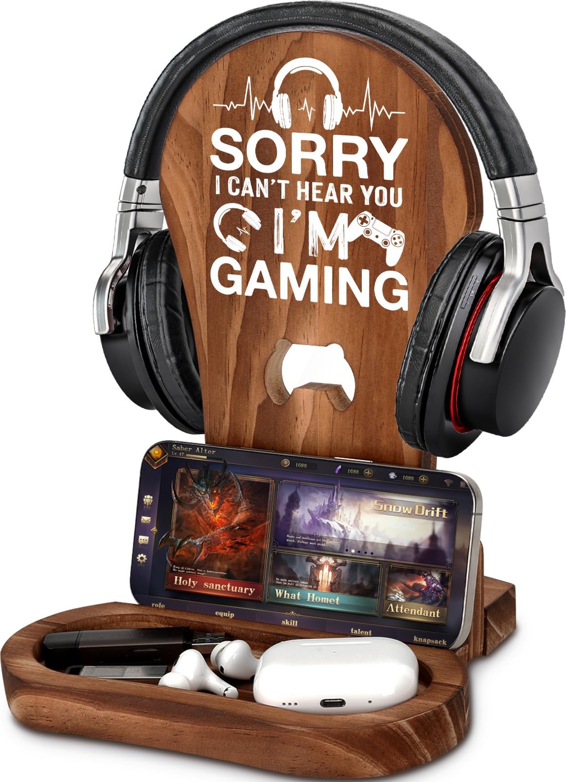 Headphone Stand Wooden Gaming Gamer Easter Birthday Gifts for Men Son