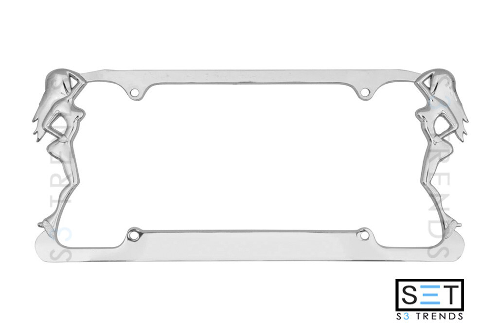 Chrome Metal Twin Lady Mudflap Trucker Girl License Plate Frame Car Truck SUV