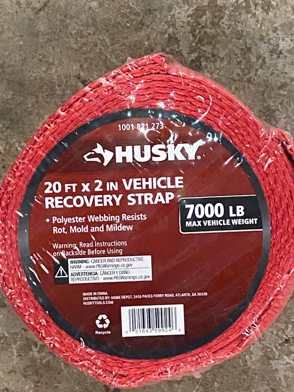 Husky 20 ft. x 2 in. Vehicle Recovery Strap 7000 Pound Load Capacity