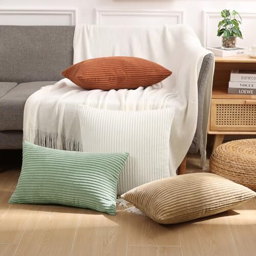 Corduroy Christmas Throw Pillow Covers 18x18 18" x 18" (Pack of 2) Cream White