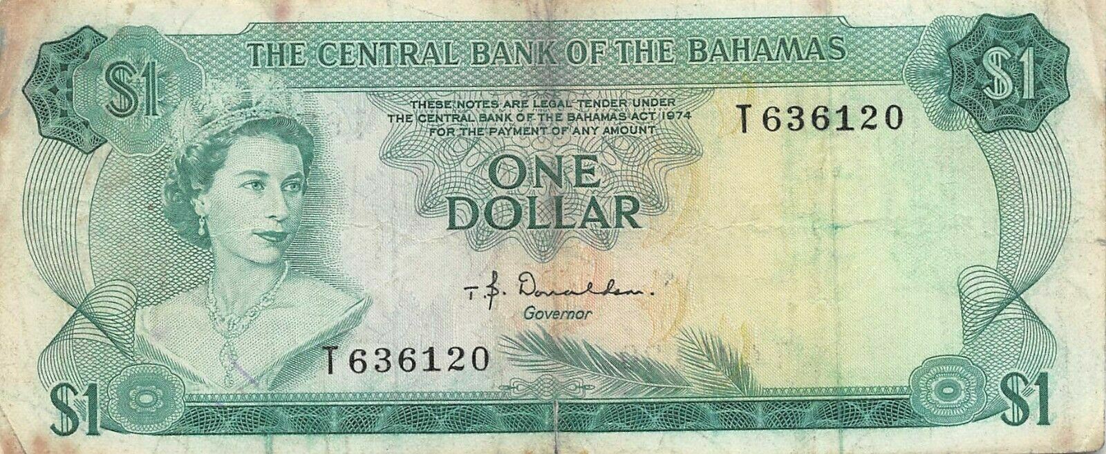 Bahamas  $1  act. 1974  P 35a  Series  T  Circulated Banknote G14