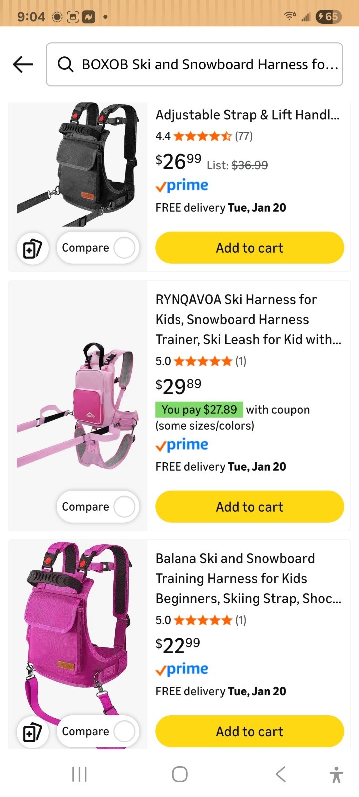 Ski and Snowboard Harness Trainer Backpack for Kids - Pink/black