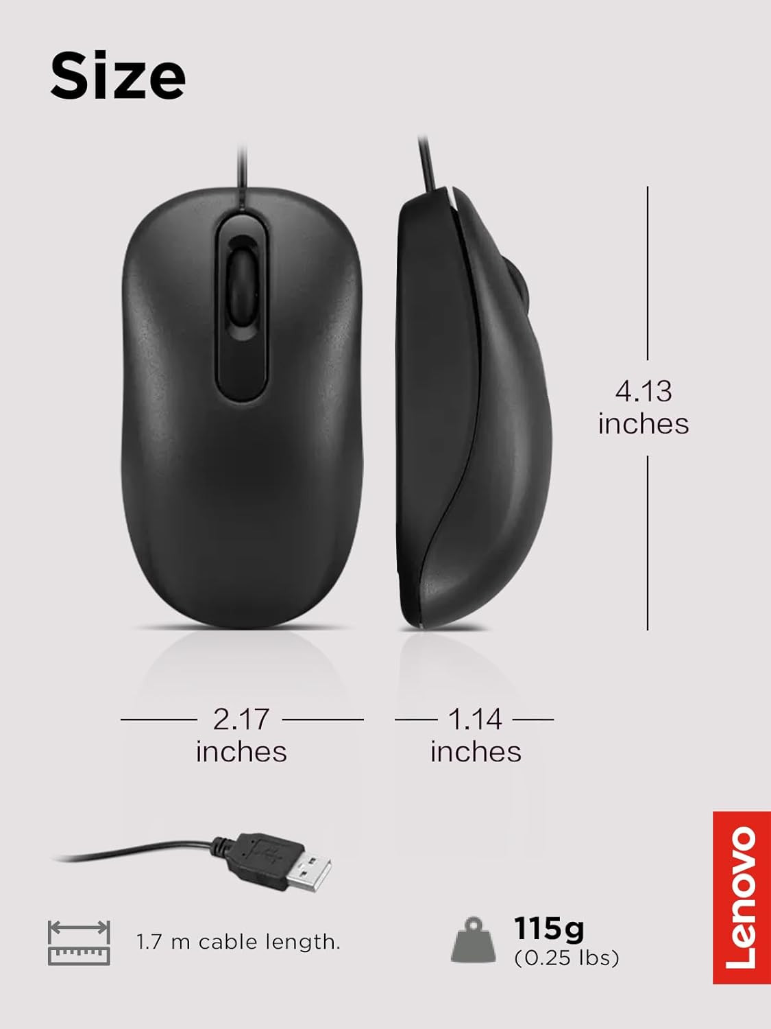 100 Wired USB Computer Mouse for PC, Laptop, Computer with Windows - Full-Size -