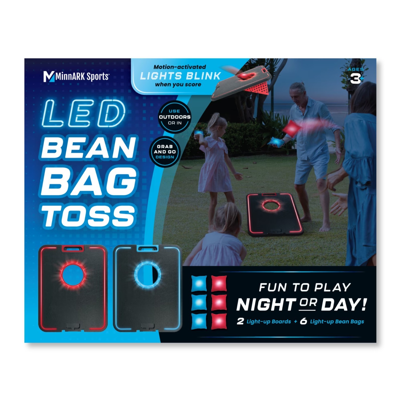 MinnARK LED Cornhole Board Set with 6 Bean Bags Light Up