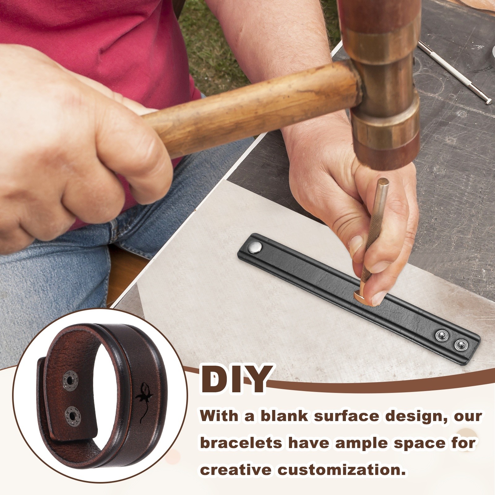 Plain Leather Bracelets Buckle Bangle,Brown Retro Stamping Bracelets