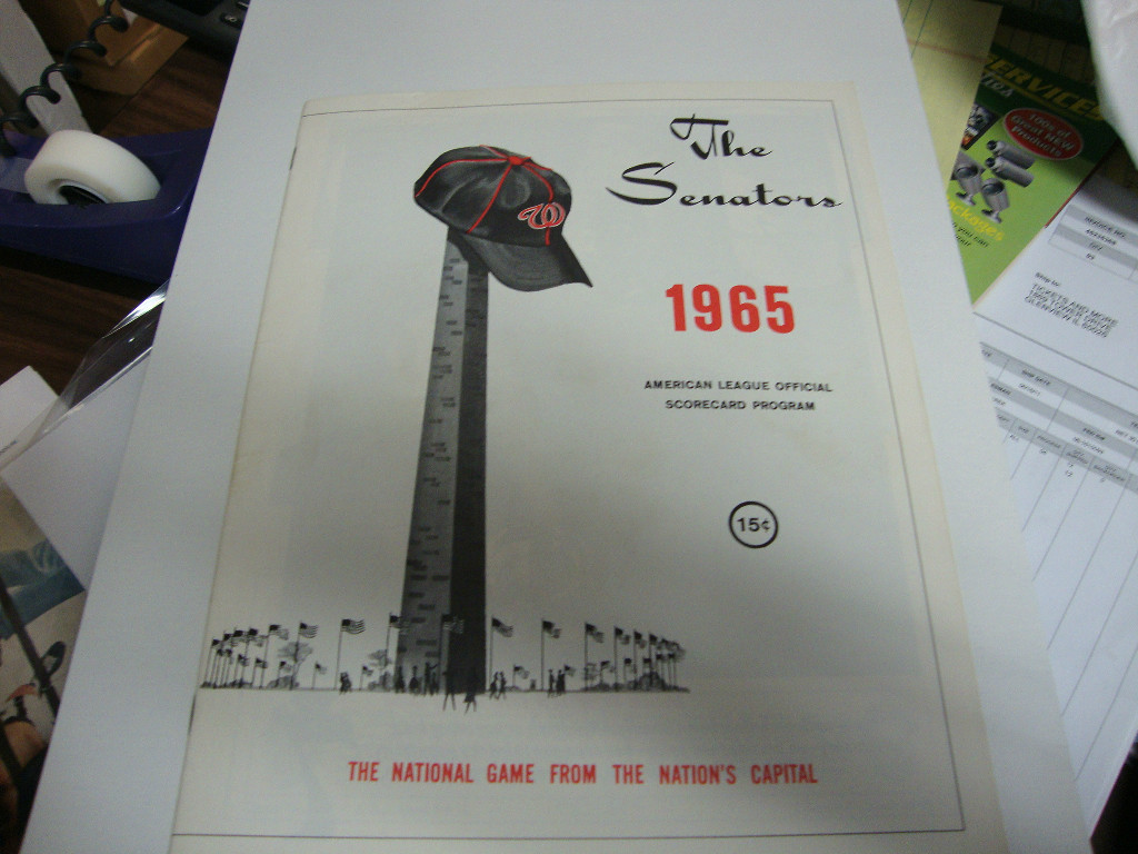 1965 WASHINGTON SENATORS OFFICIAL SOUVENIR V KANSAS CIT