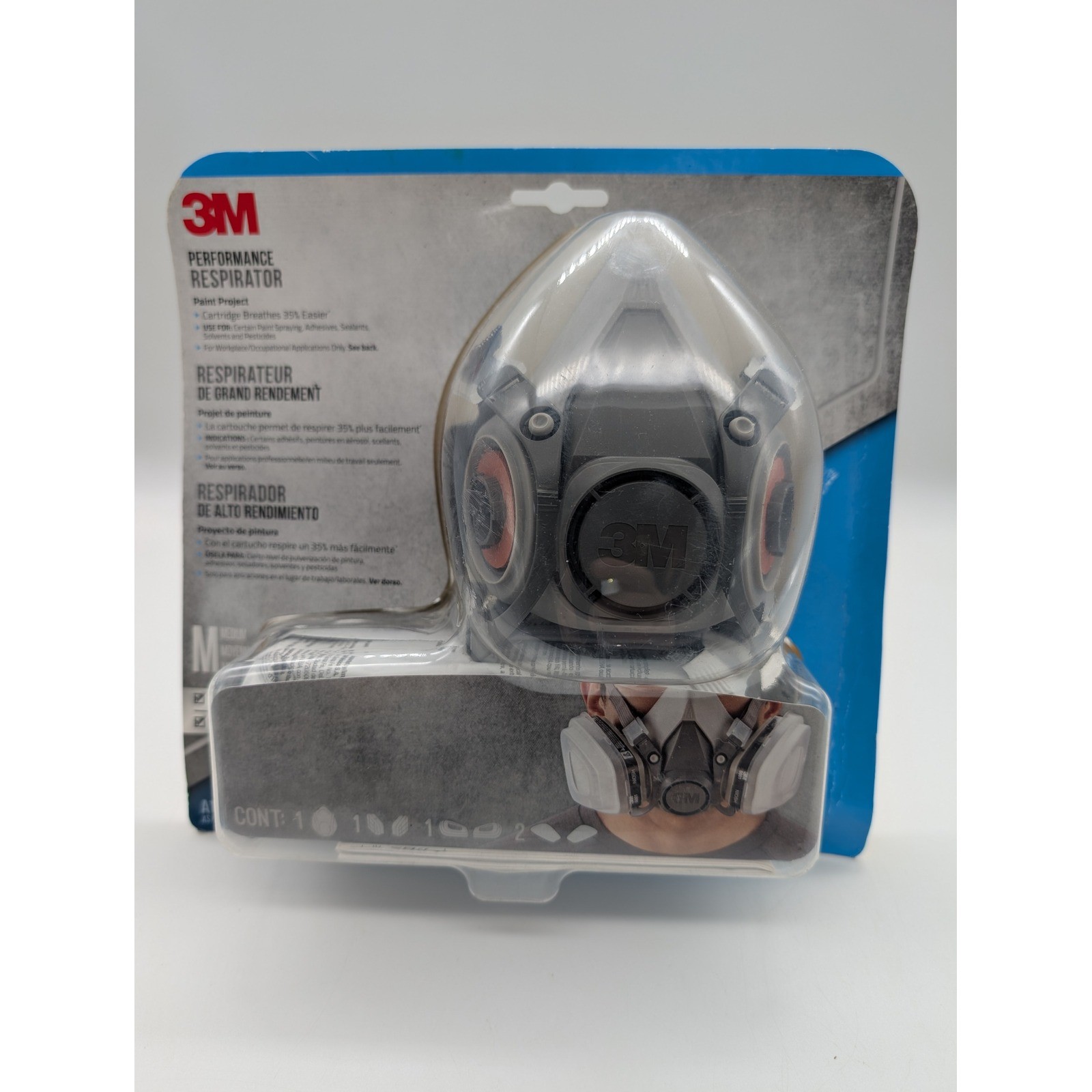 3M Performance Respirator Kit 6211P1 Paint Project Reusable Mask Size Medium New