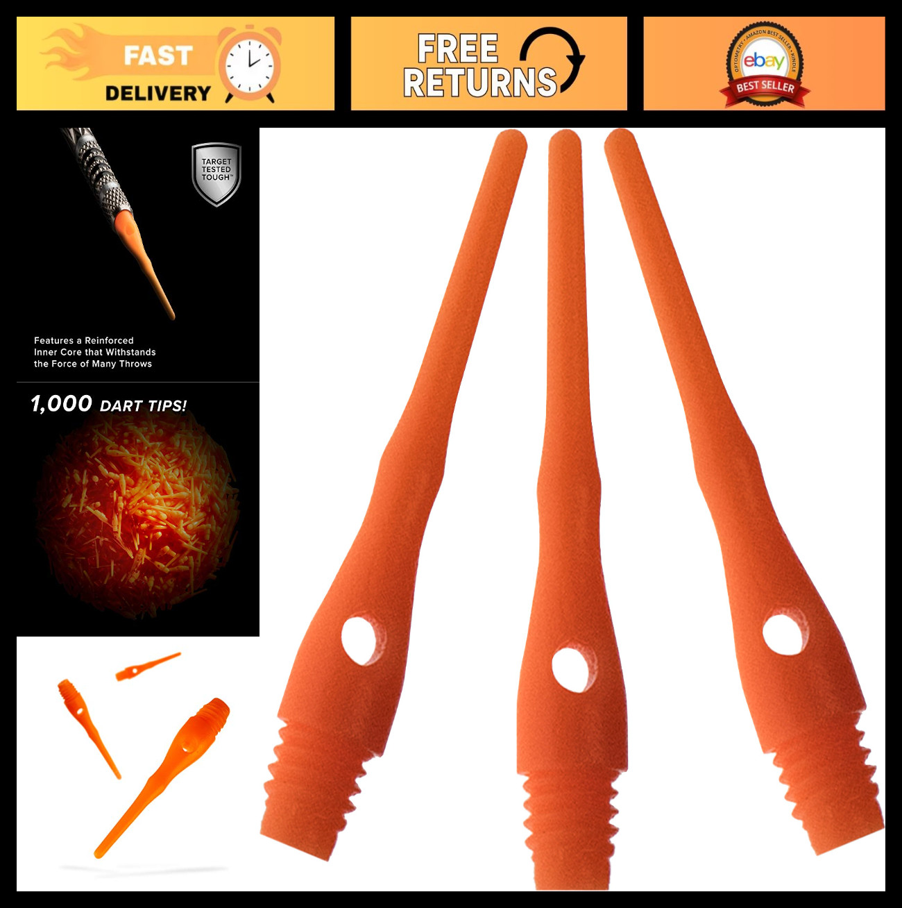 Soft Tip Dart Points 2BA Thread - Tufflex III, 100/1000 Pack, Dart Accessories