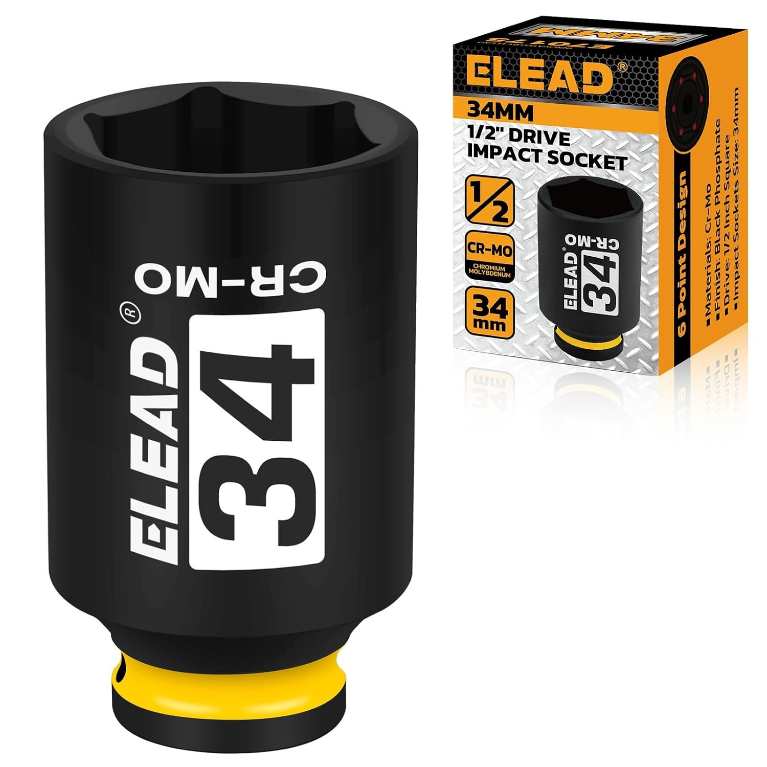 34mm 1/2" Drive Metric 6 Point Deep Impact Socket 1/2-inch Drive Impact