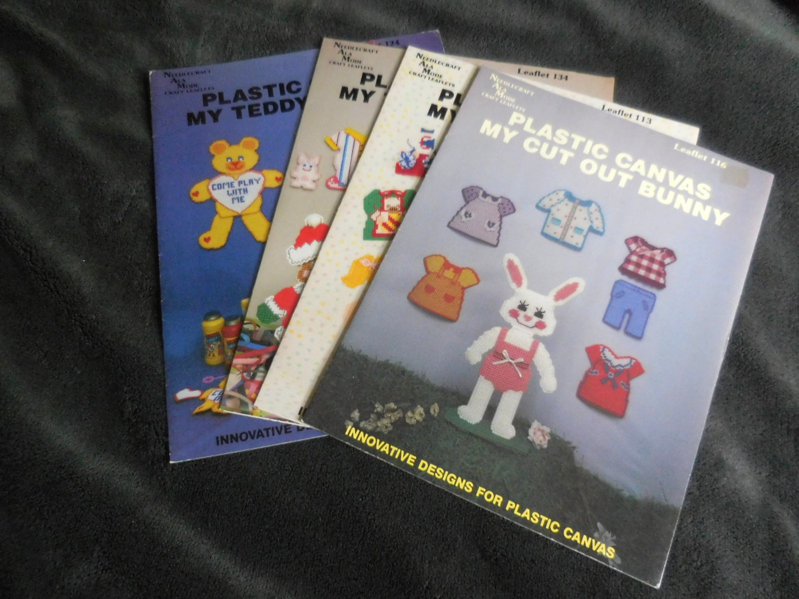 Plastic Canvas Pattern Leaflets Lot of 4  Dolls Cut Out Bear/Bunny