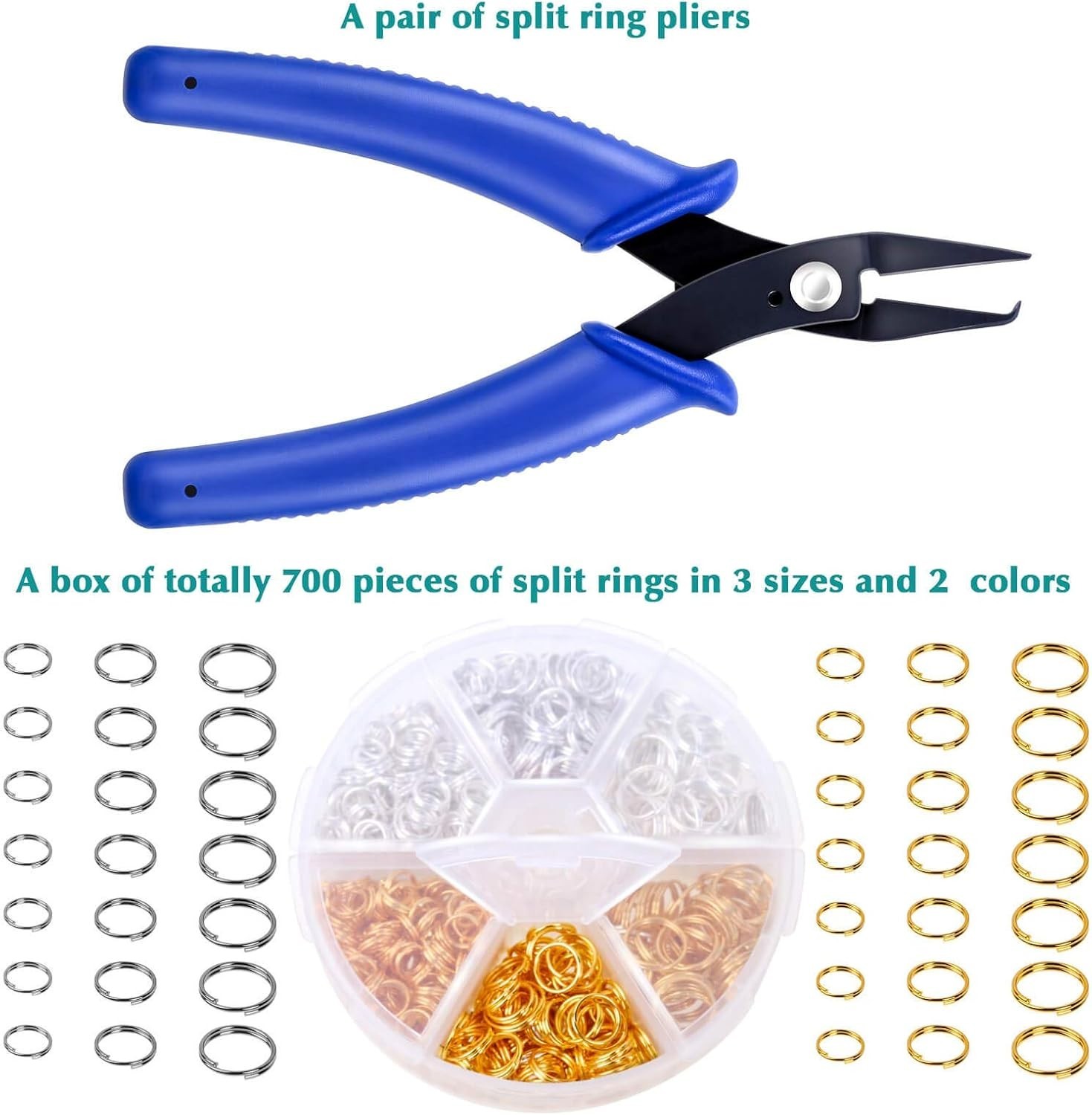 Split Rings for Jewelry Making, 700pcs Small Split Ring with Split Ring Plier...