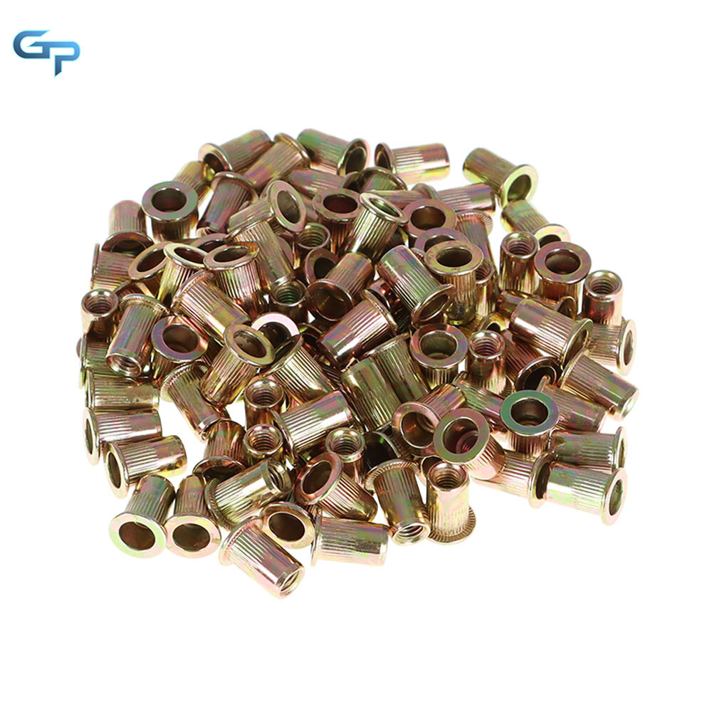 M6 Metric Carbon Steel Rivet Nut Flat Head Threaded Insert Nutsert 100 Pack