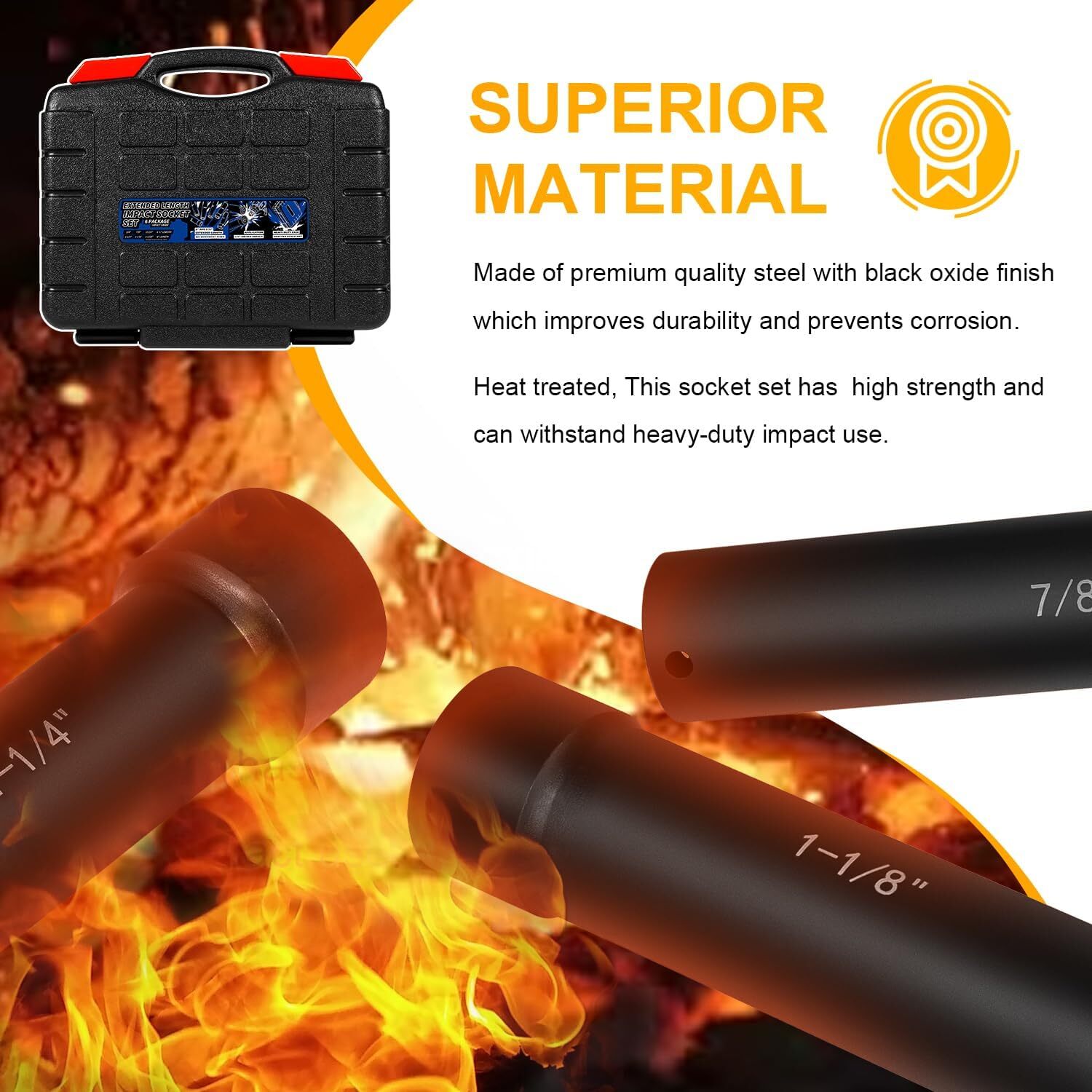 1/2 Inch Drive Heavy Duty Extra-Deep Length Impact Socket Set with Storage Case