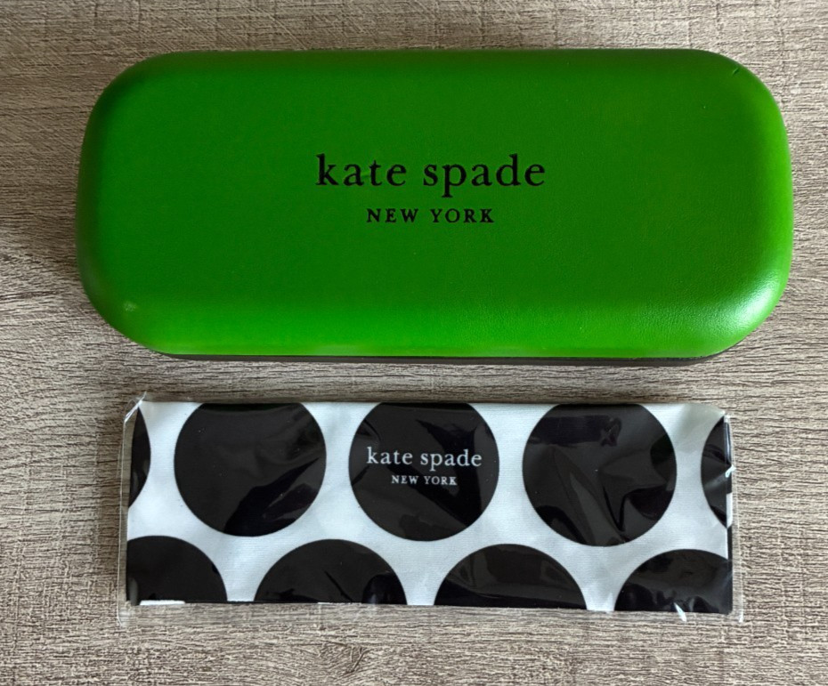 Kate Spade Green Hard Eyeglass Case with Cleaning Cloth ~ EUC!
