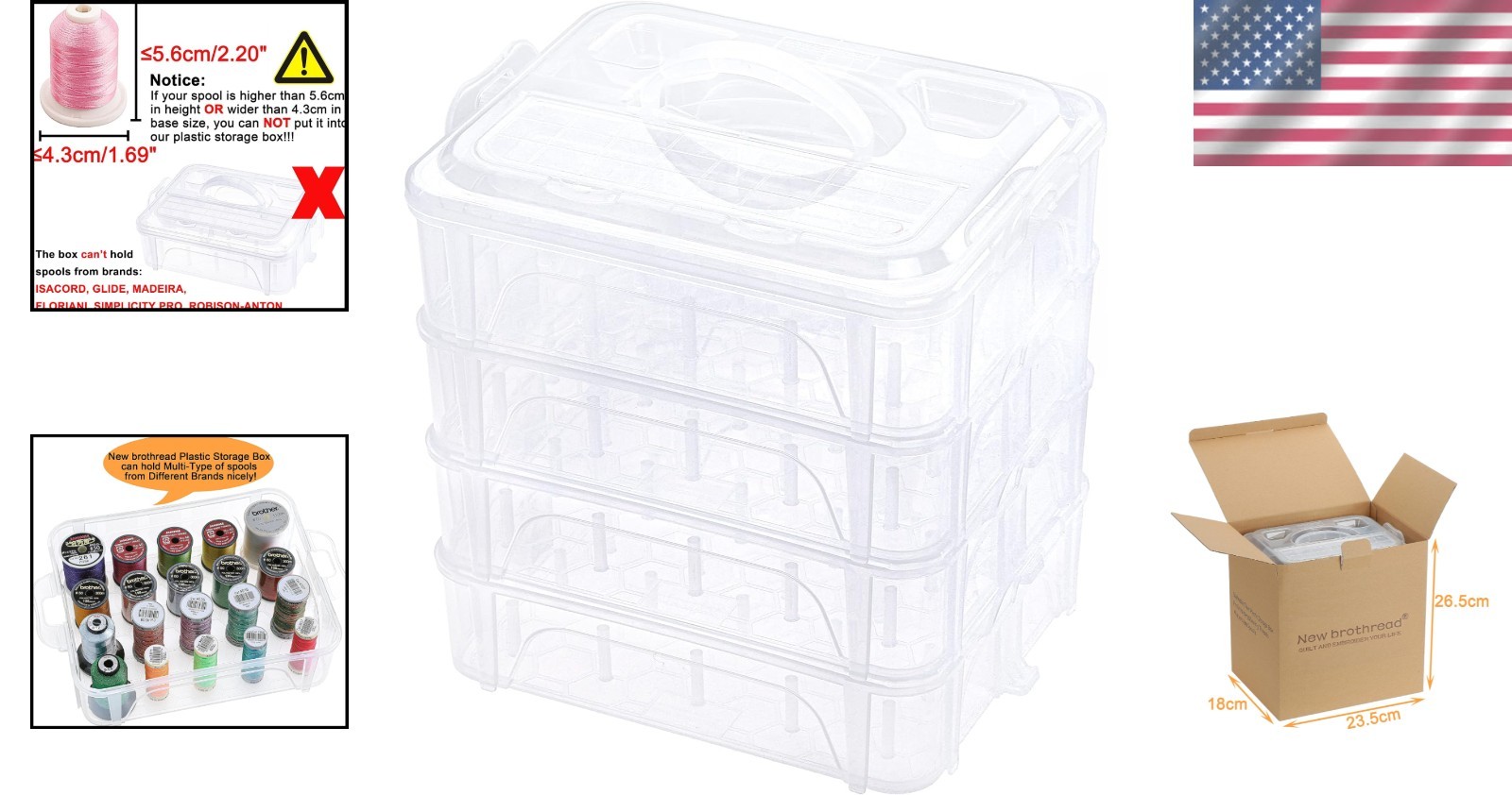 4-Layer Stackable Clear Storage Box for 80 Sewing Thread Spools - Durable Design