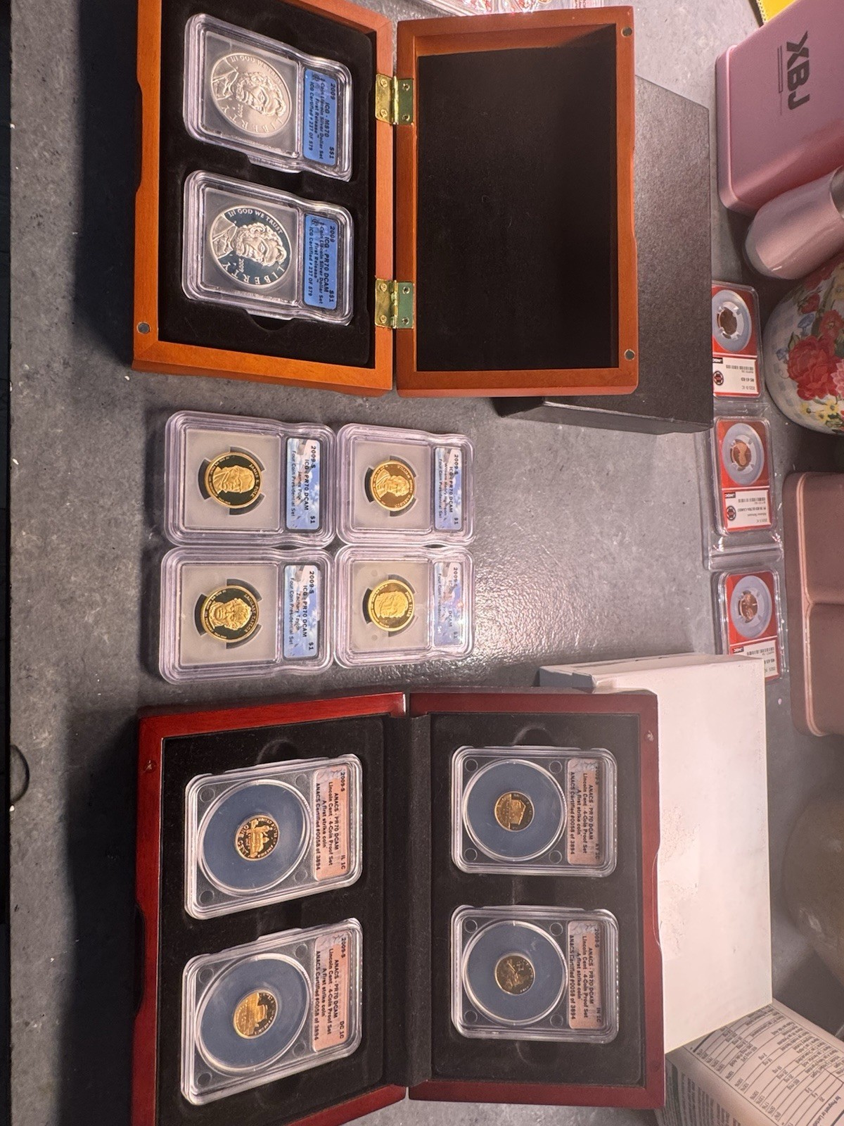 2009 ANACS 4penny set & ICG silver/gold $1 set PR70 DCAM